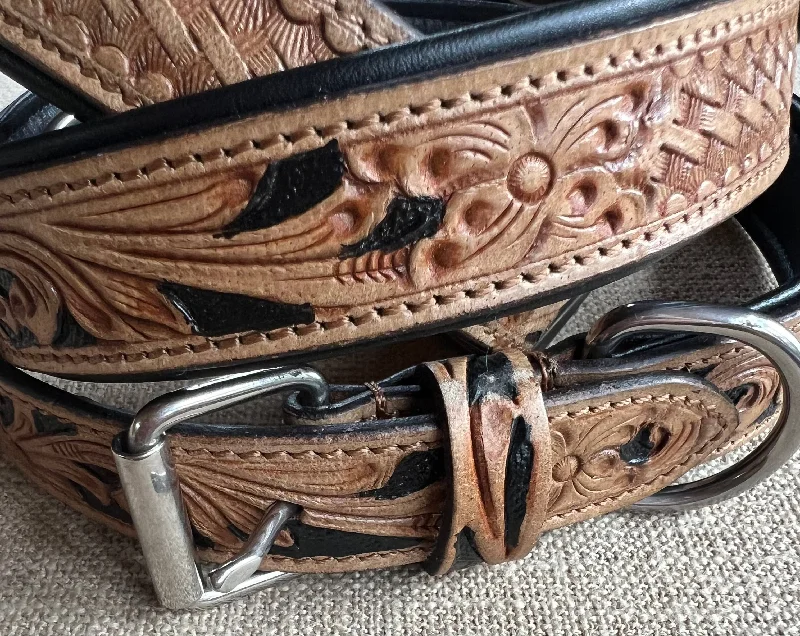 Leash BISBEE Tooled Leather Basket stamp western dog Leash