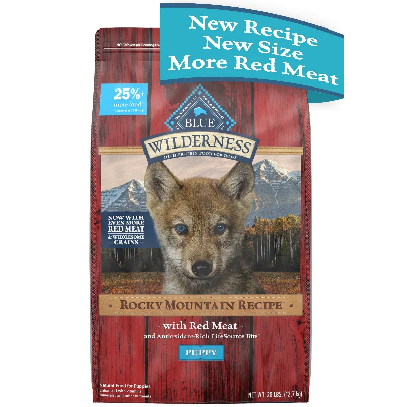 Blue Buffalo Wilderness Rocky Mountain Recipe High Protein Natural Puppy Dry Dog Food, Red Meat with Grain 28 lb. bag