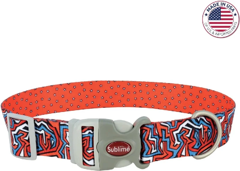 Coastal Sublime Adjustable Dog Collar - Red Blue Graffiti with Red Stars