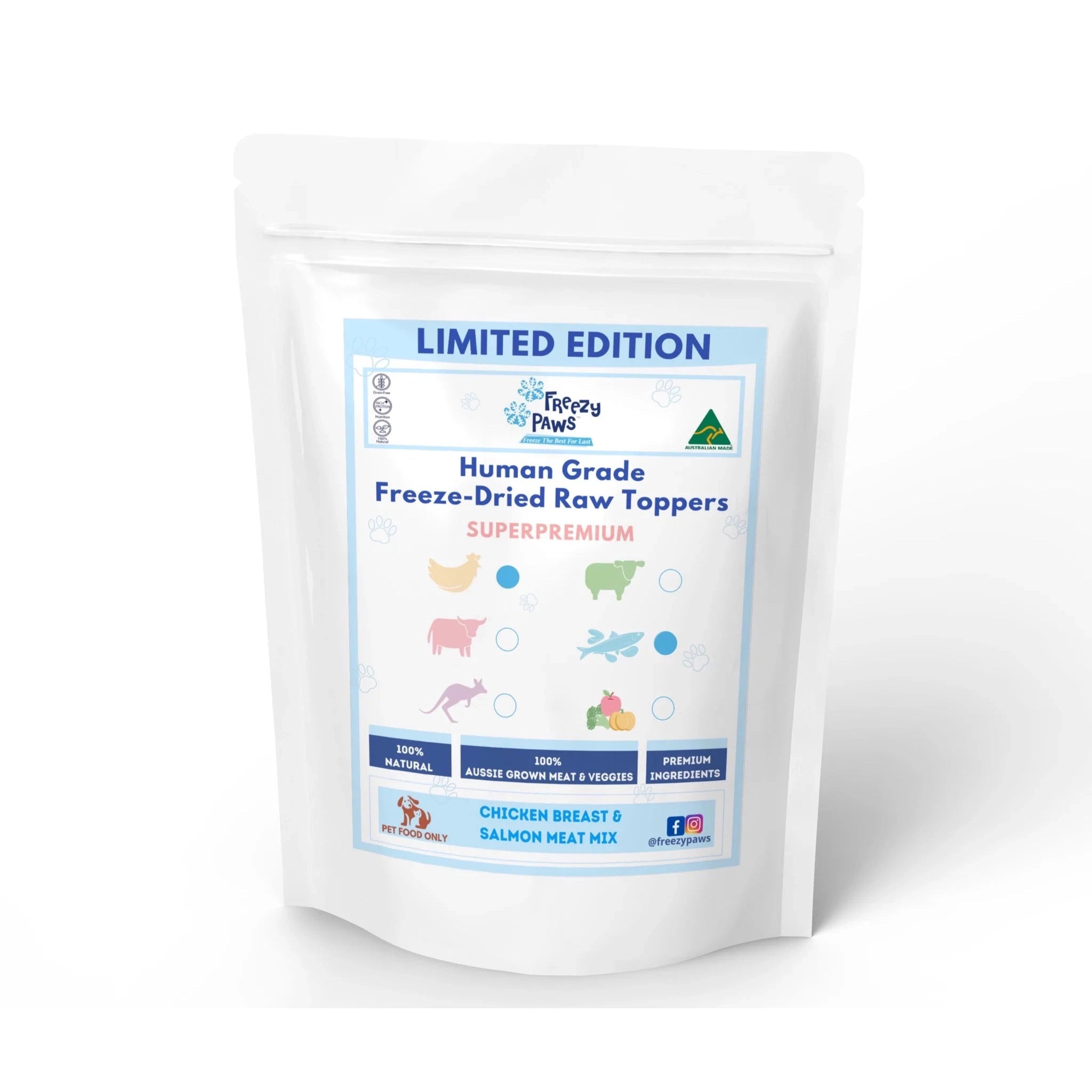 Freezy Paws Freeze Dried Chicken and Salmon Topper Mix for Dogs and Cats 80g