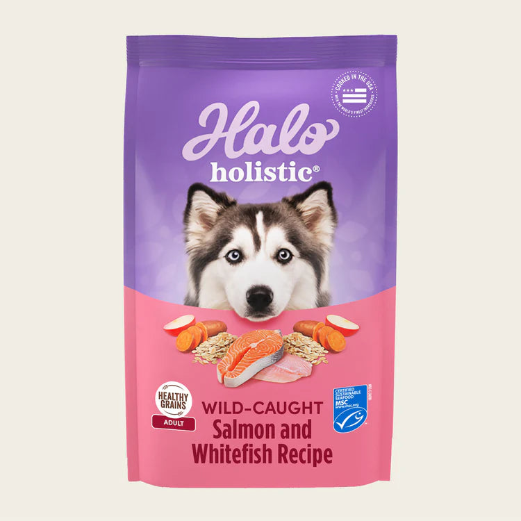 Halo Holistic Complete Digestive Health Wild-caught Salmon and Whitefish Dog Food Recipe Adult Dry Dog Food