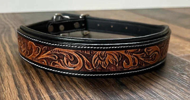 Handcrafted Padded Leather Tooled Dog Collar