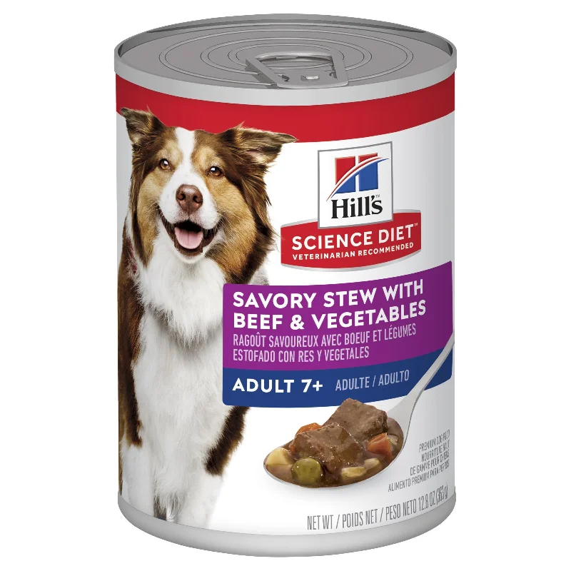 Hills Science Diet Adult 7+ Savoury Stew Beef and Vegetables Canned Dog Food 363g