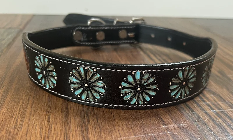 Leather Tooled Dog Collar with Squashblossoms