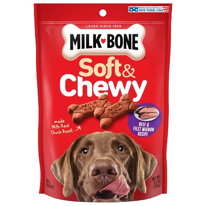 Milk-Bone Soft and Chewy Dog Treats, Beef & Filet Mignon Recipe With Chuck Roast, 5.6oz Bag