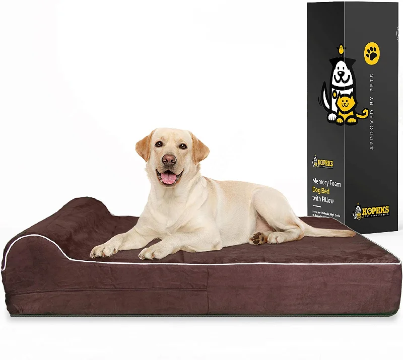 Orthopedic Memory Foam Bed With Pillow Brown - Extra Large