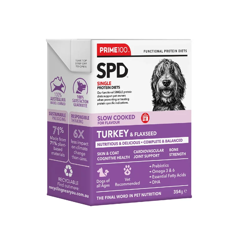 Prime100 SPD Dog Wet Food Slow Cooked Turkey & Flaxseed 354g