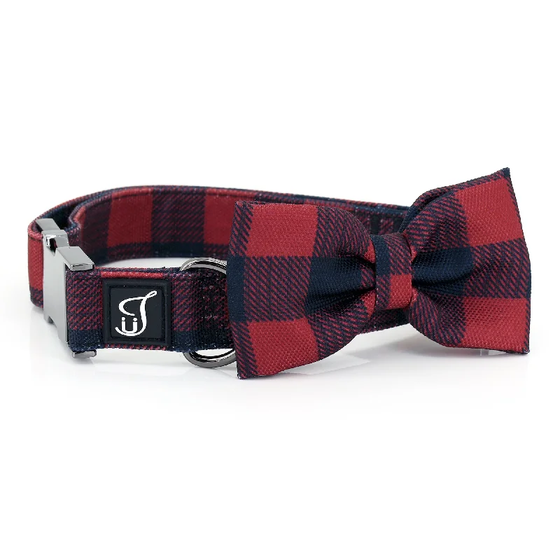 Buffalo Check Dog Collar with Bow Tie