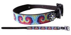 Genuine leather dog collar with tie dye print.