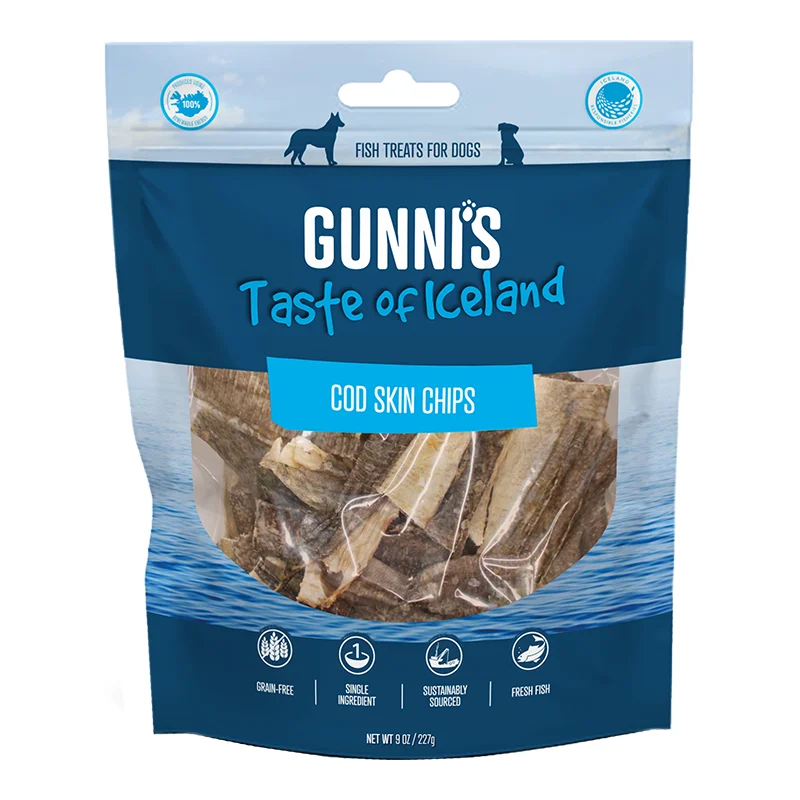 Gunni's Taste of Iceland Cod Skins Chips Dog Treats, 9oz