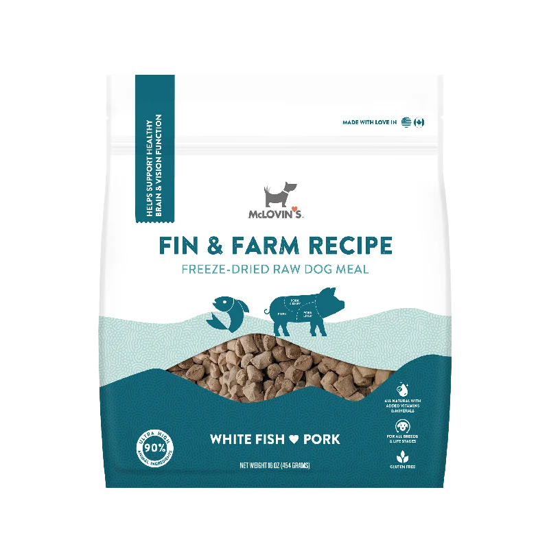 Freeze Dried Fin and Farm's White Fish and Pork Recipe | Dog Full Meal and Mixer, 16 oz