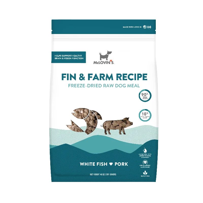 Freeze Dried Fin and Farm's White Fish and Pork Recipe | Dog Full Meal and Mixer, 48 oz