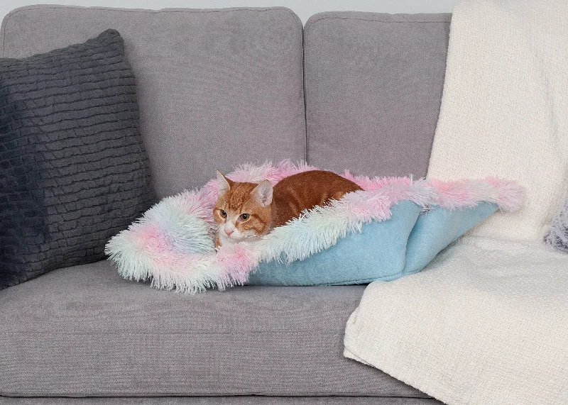 Self-Warming 4-in-1 Plush Long Faux Fur Convertible Cuddler Pet Bed