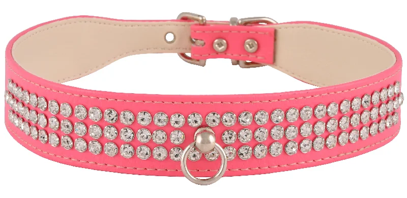 Faux Leather Dog Collar with Rhinestones