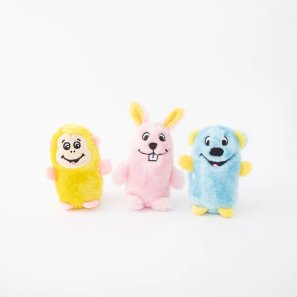 ZippyPaws Squeakie Buddies Plush Dog Toy, Bear, Bunny & Monkey